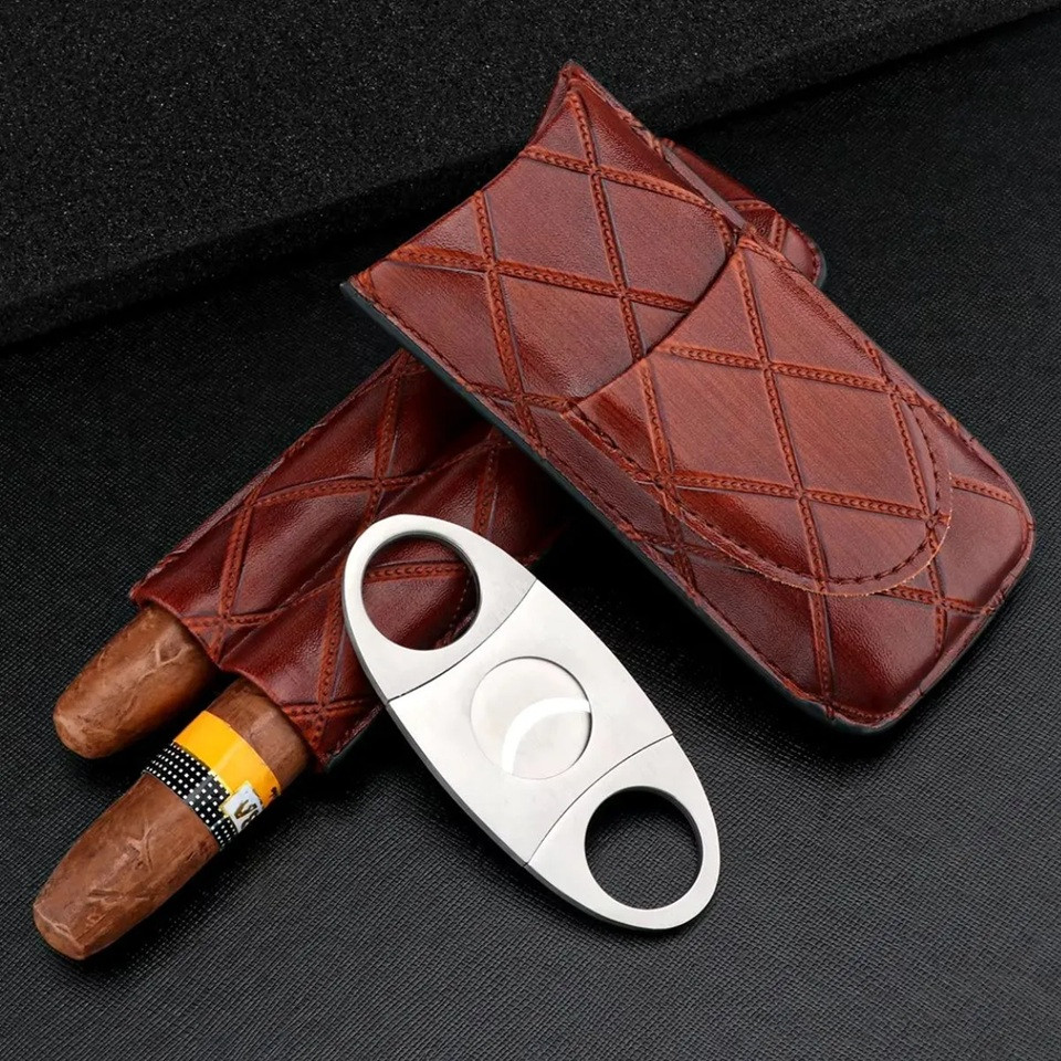 Case Bolsa Porta 2 Charutos P/ Viagem Couro E Cortador Inox porto alegre