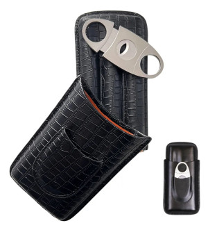 Porta Charutos Couro P/3 Charutos Com Cortador Metal Preto porto alegre