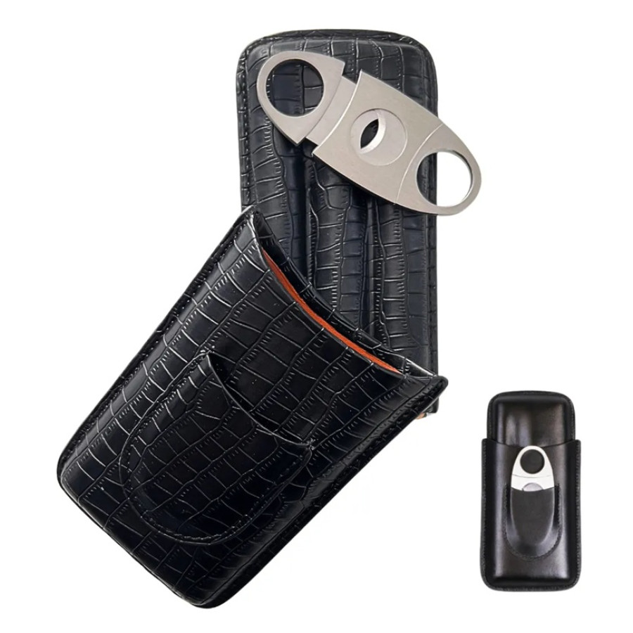 Porta Charutos Couro P/3 Charutos Com Cortador Metal Preto porto alegre